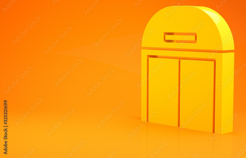黄色飞机库图标隔离在橙色背景上。极简主义概念。3d插图3d re