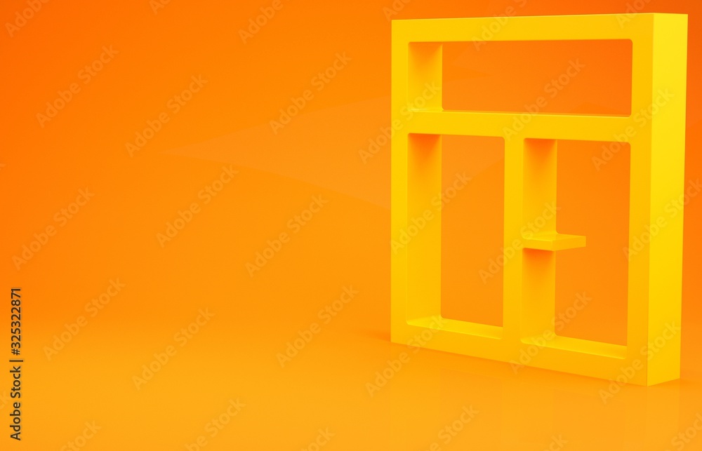 房间里的黄色窗户图标被隔离在橙色背景上。极简主义概念。3d插图