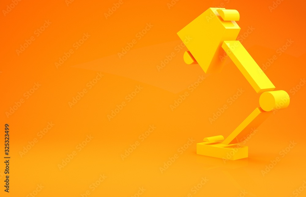 黄色台灯图标隔离在橙色背景上。极简主义概念。3d插图3d渲染