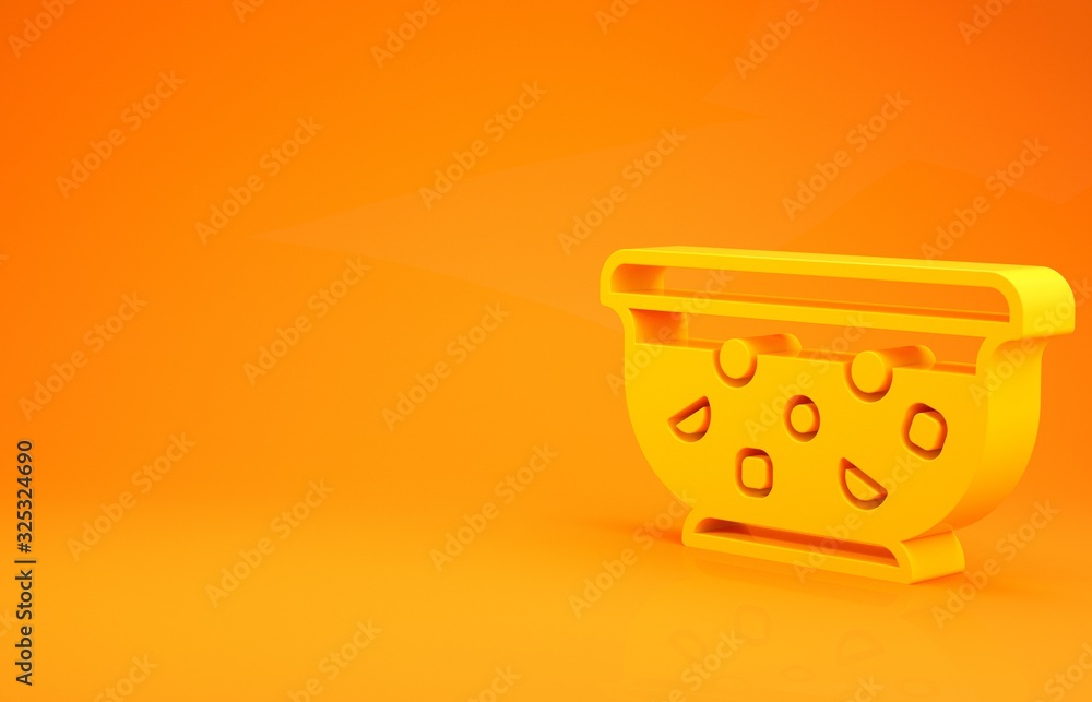 Yellow Mixed punch with fresh fruits in bowl icon isolated on orange background. Minimalism concept.