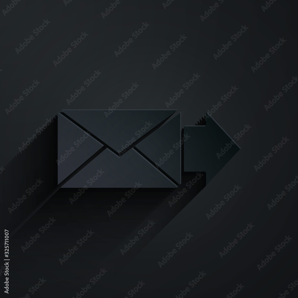 黑色背景上隔离的剪纸信封图标。电子邮件字母符号。纸艺风格。