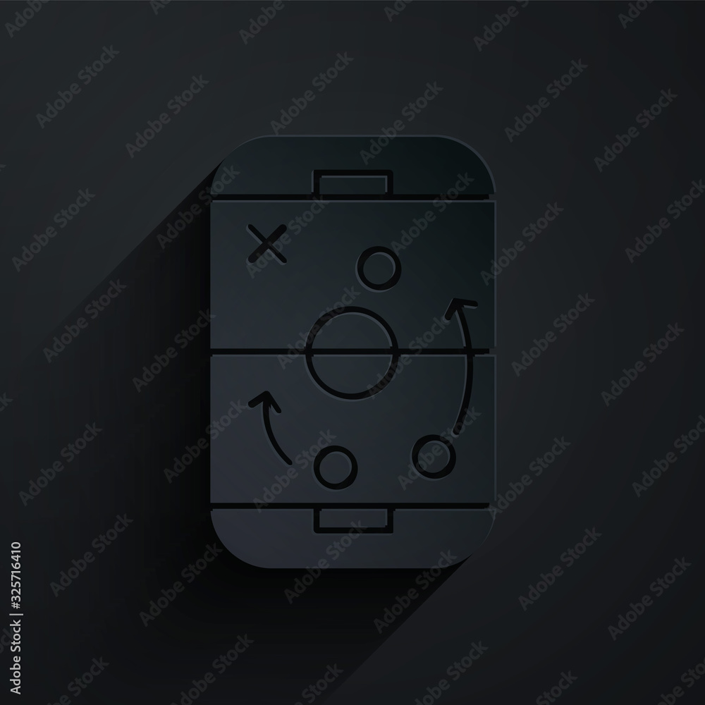 Paper cut Planning strategy concept icon isolated on black background. Hockey cup formation and tact