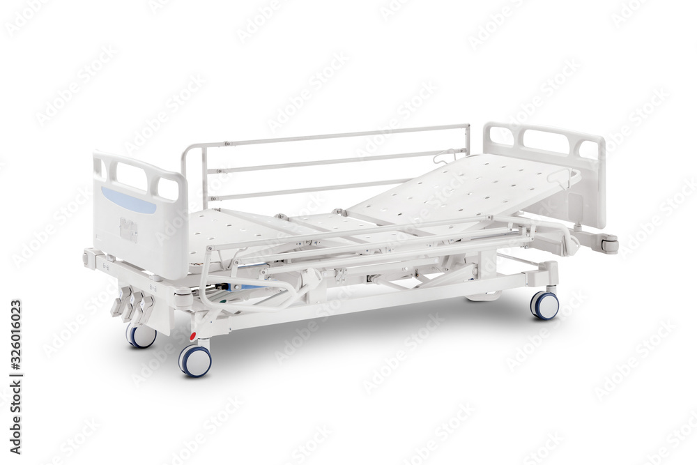 Mobile Hospital Bed, isolated on white background . Variable Height Bed. Medical Equipment