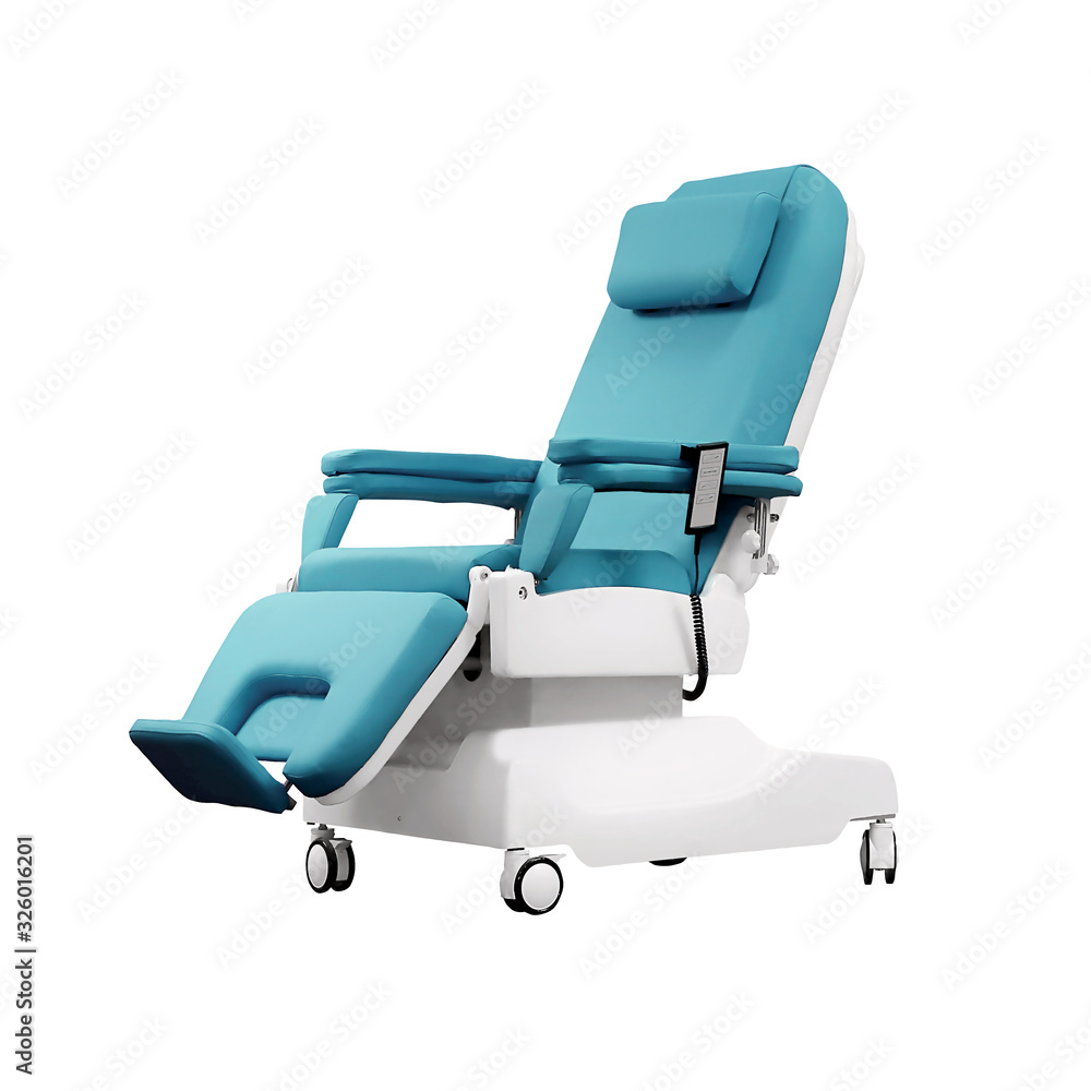 移动医疗椅，白色背景隔离。医疗设备