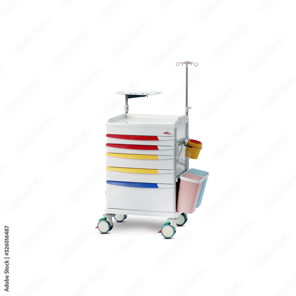 移动医疗床头柜（床头柜），白色背景隔离。医疗设备