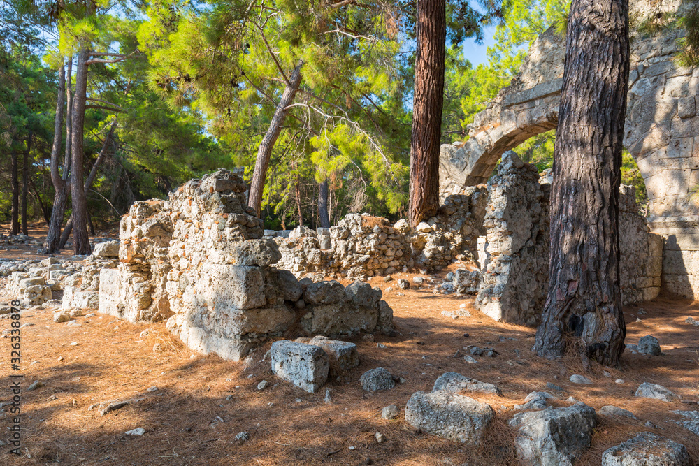 Ruins of the aqueduct in the ancient Phaselis city, Turkey