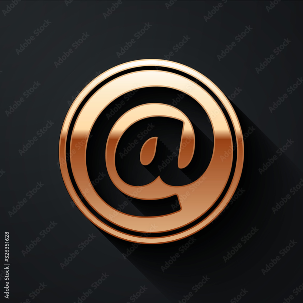 黑色背景上隔离的金色邮件和电子邮件图标。信封符号电子邮件。电子邮件标志。
