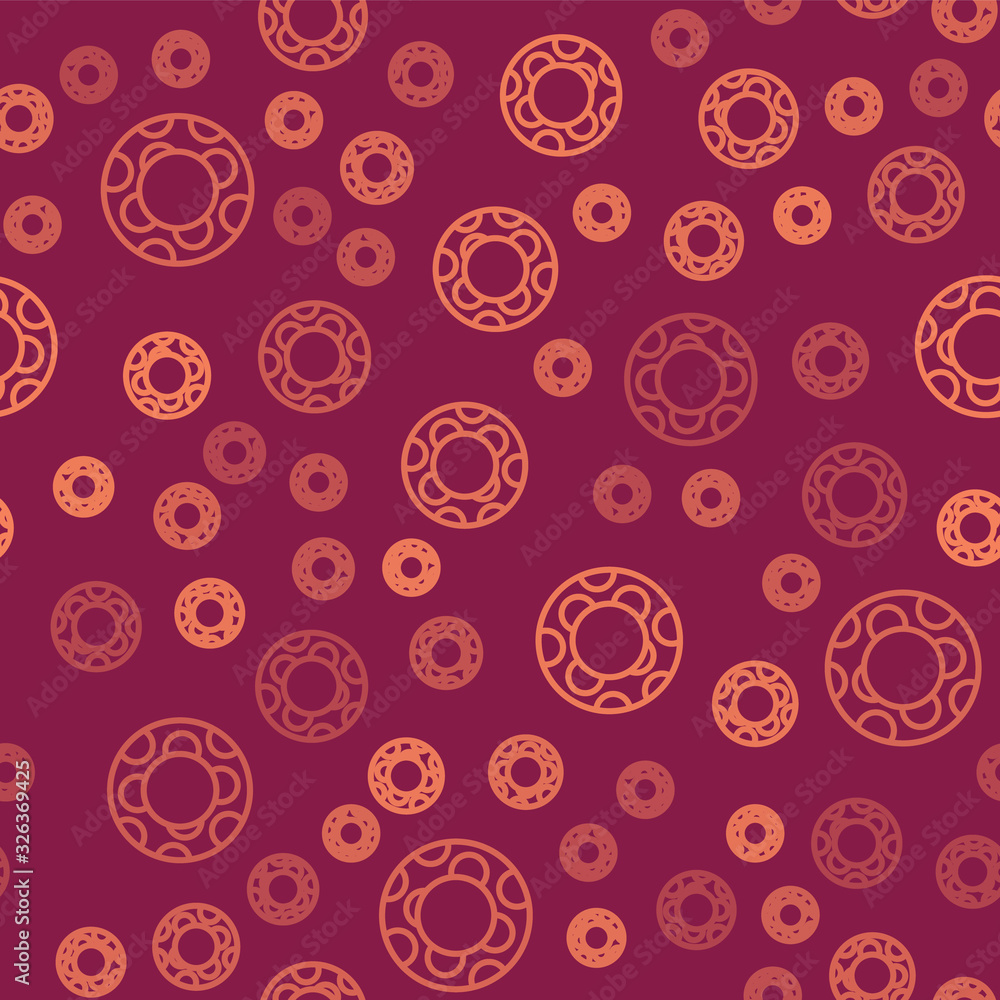 Brown line Rubber swimming ring icon isolated seamless pattern on red background. Life saving floati