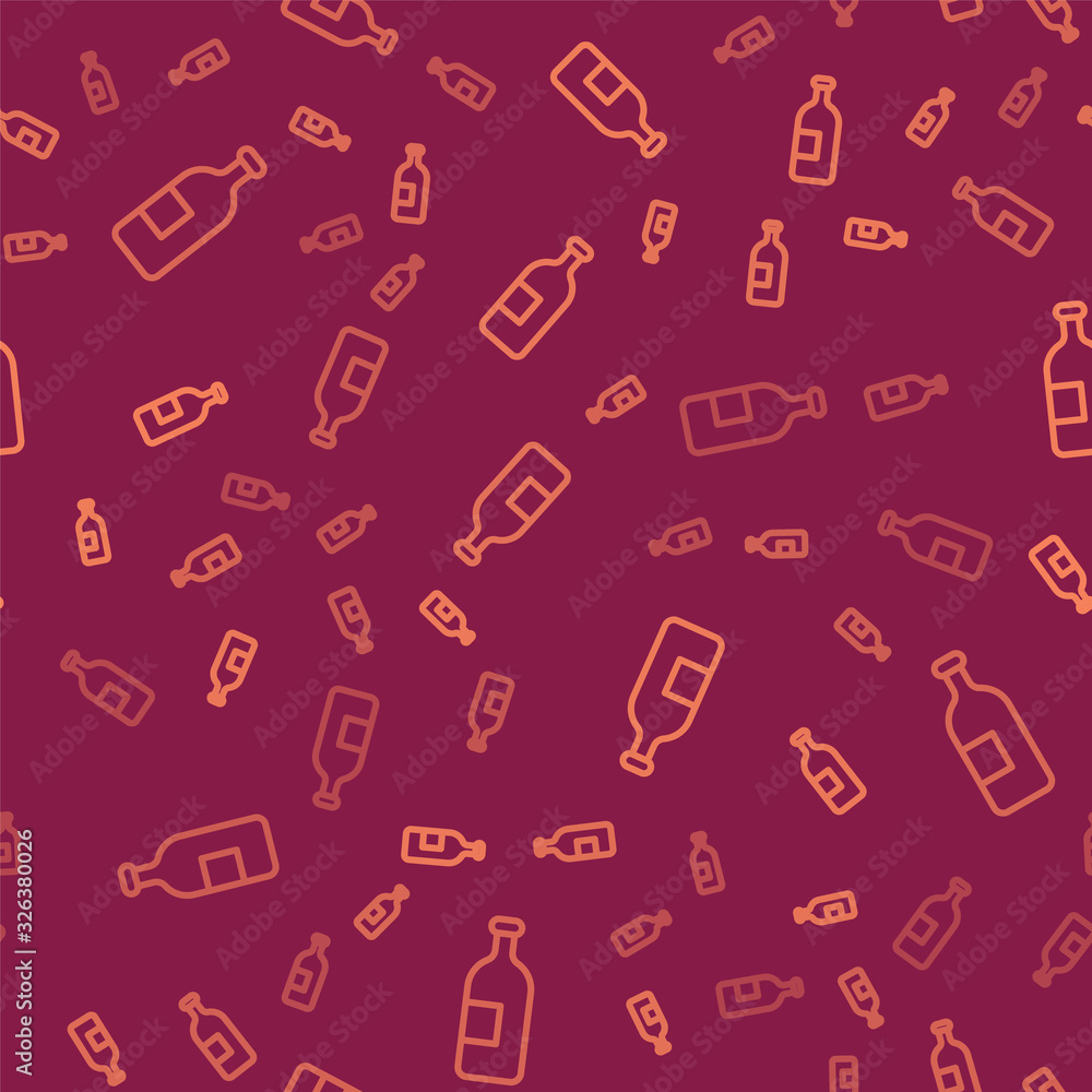 Brown line Alcohol drink bottle icon isolated seamless pattern on red background. Vector Illustratio