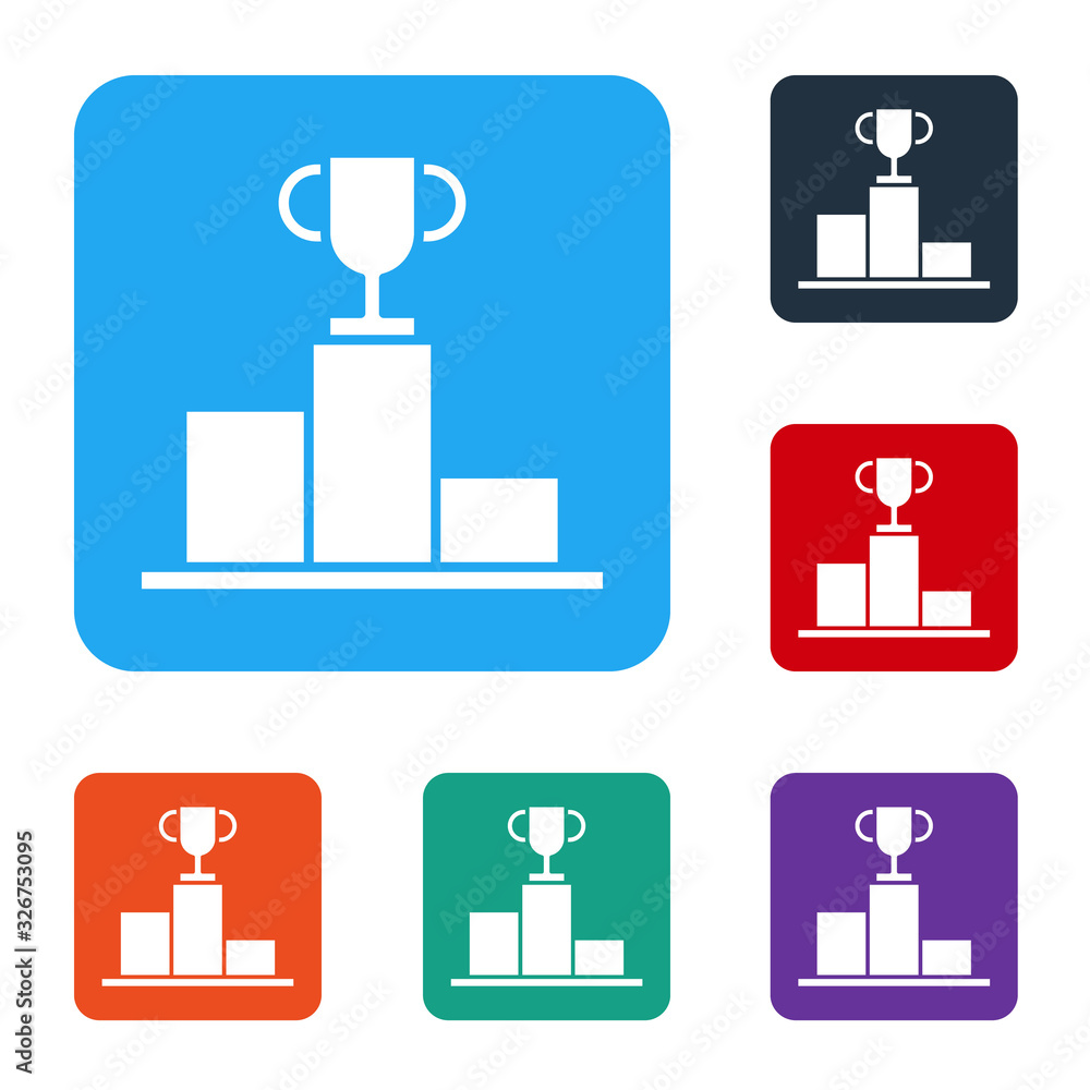 White Hockey over sports winner podium icon isolated on white background. Set icons in color square 
