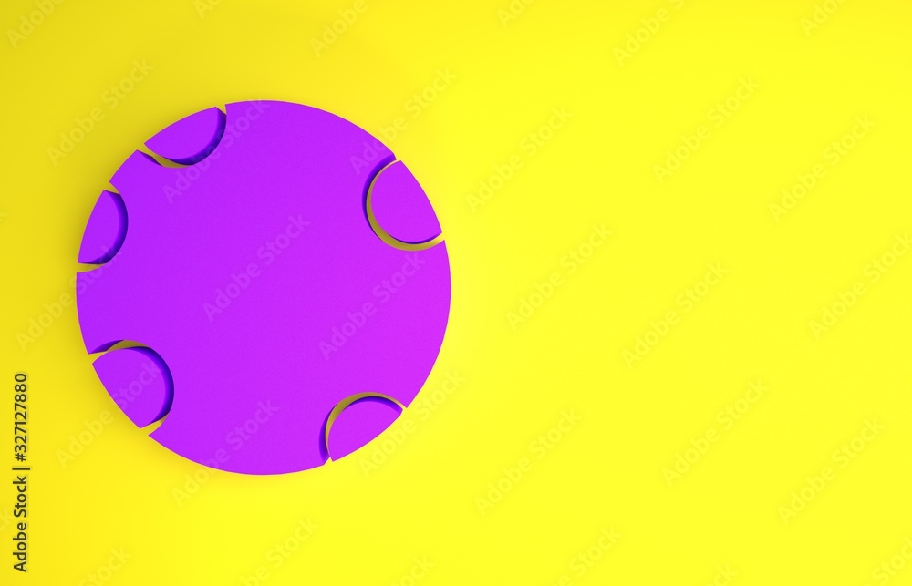 黄色背景上隔离的紫色橡胶游泳圈图标。救生漂浮救生圈