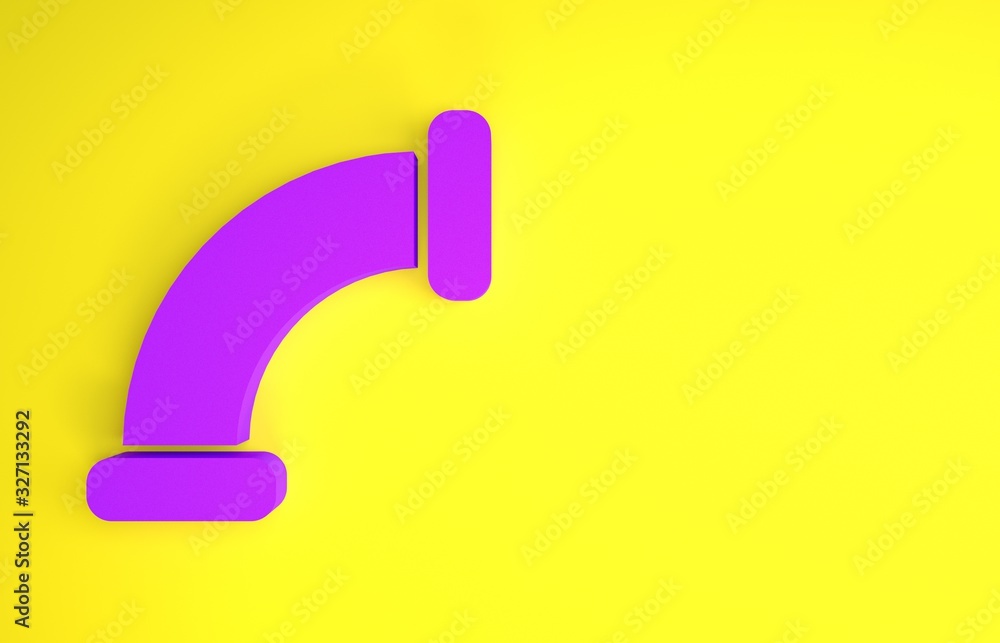 Purple Industry metallic pipe icon isolated on yellow background. Plumbing pipeline parts of differe