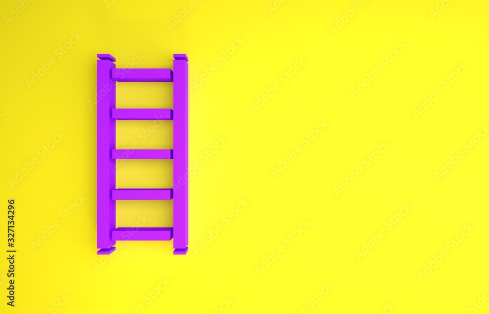 黄色背景上隔离的紫色消防通道图标。庞培梯子。消防员用梯子攀爬