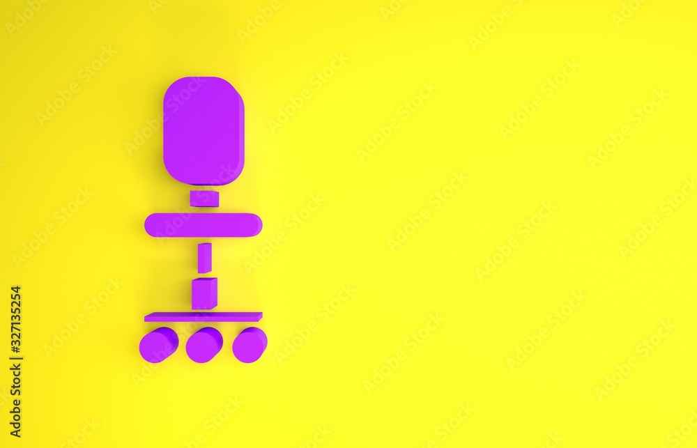 Purple Office chair icon isolated on yellow background. Minimalism concept. 3d illustration 3D rende