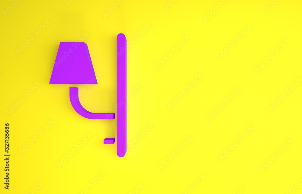 Purple Wall sconce icon isolated on yellow background. Wall lamp light. Minimalism concept. 3d illus