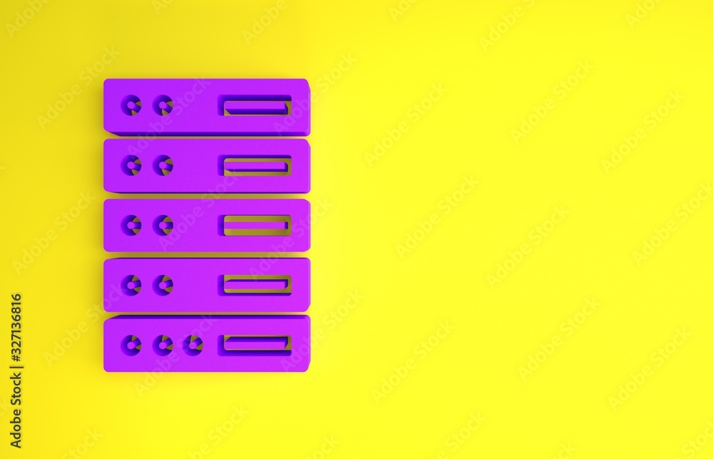 Purple Server, Data, Web Hosting icon isolated on yellow background. Minimalism concept. 3d illustra