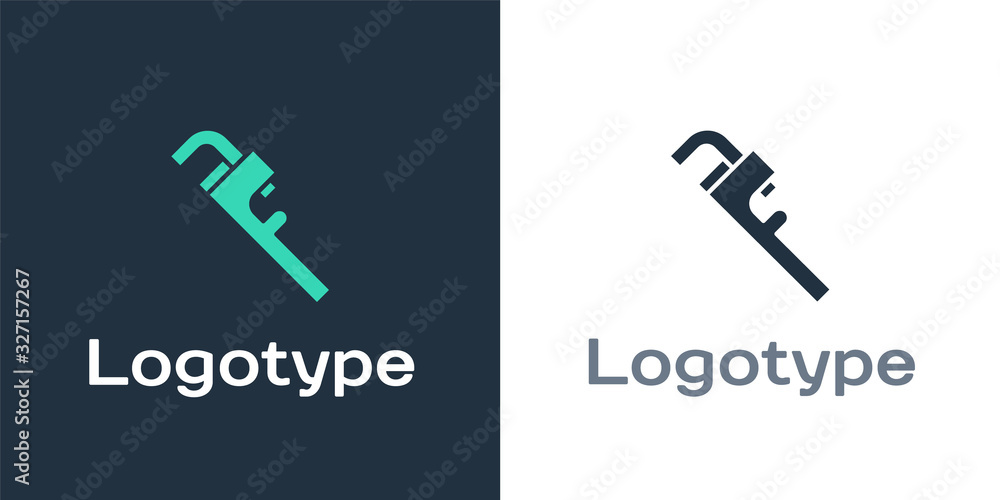 Logotype Pipe adjustable wrench icon isolated on white background. Logo design template element. Vec