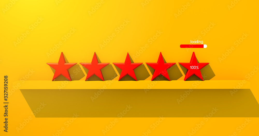 3D illustration 5 wooden block  red star for successful best exellent performance service customer r