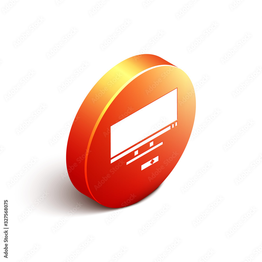 Isometric Smart Tv icon isolated on white background. Television sign. Orange circle button. Vector 