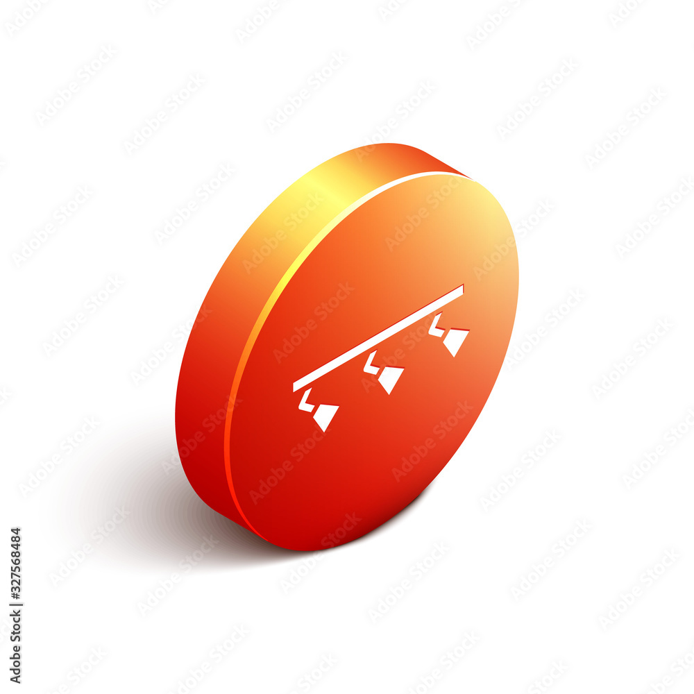等距Led轨道灯和聚光灯图标隔离在白色背景上。橙色圆形