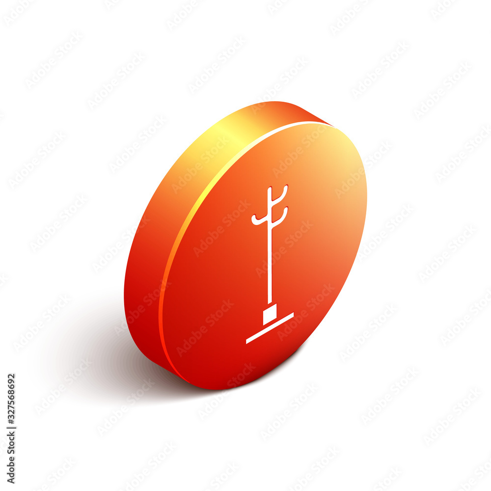 白色背景上隔离的等距涂层支架图标。橙色圆圈按钮。矢量插图