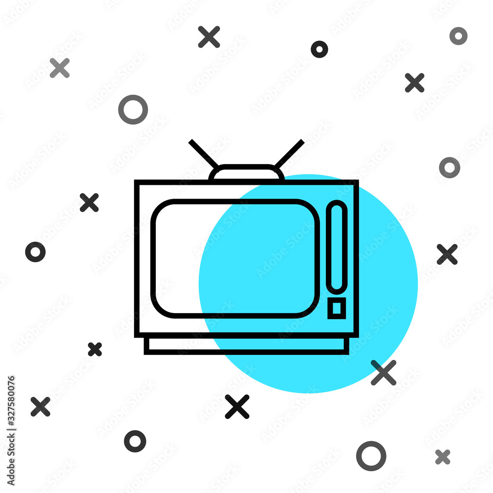 黑色线条复古电视图标隔离在白色背景上。电视标志。随机动态形状。Vecto