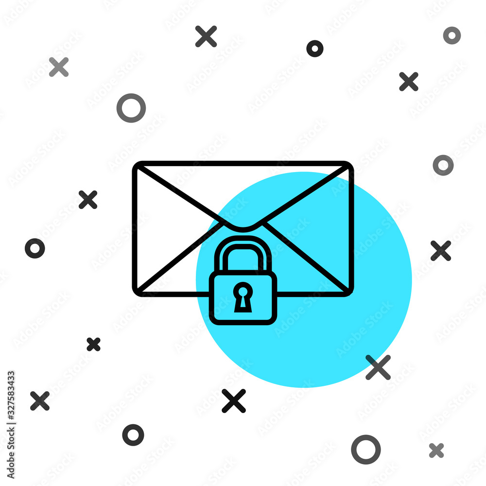 黑线邮件邮件锁定密码图标隔离在白色背景上。带挂锁的信封。Priv