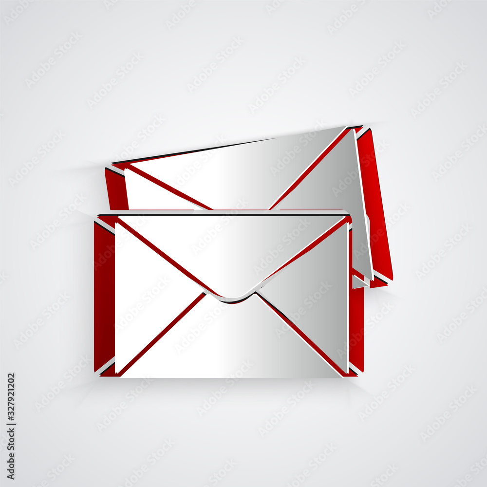 灰色背景上隔离的剪纸信封图标。电子邮件字母符号。纸质艺术风格.V