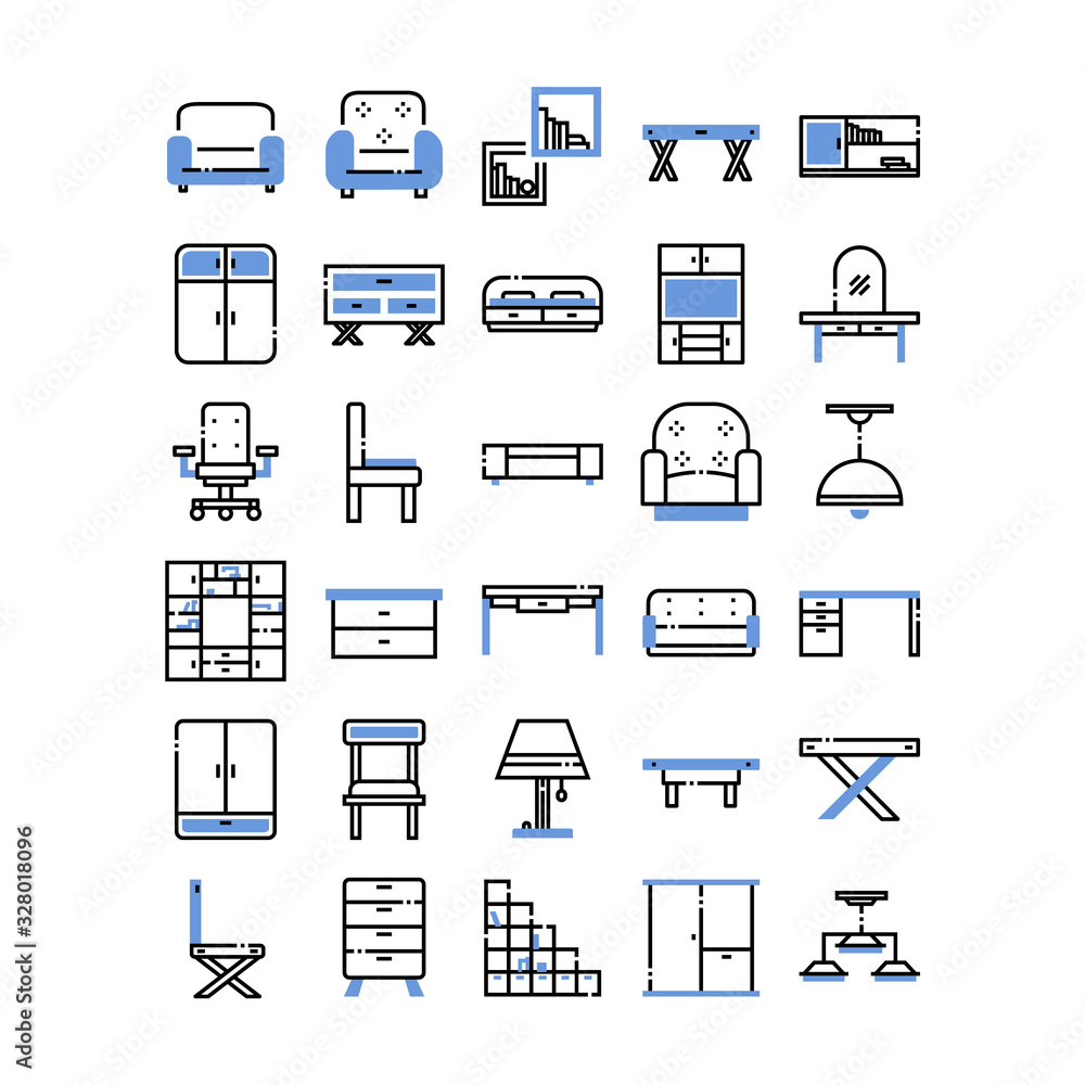 furniture decoration icon set, vector and illustration, home interior design concept