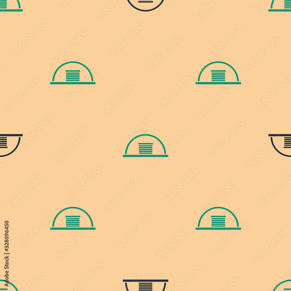Green and black Hangar icon isolated seamless pattern on beige background. Vector Illustration