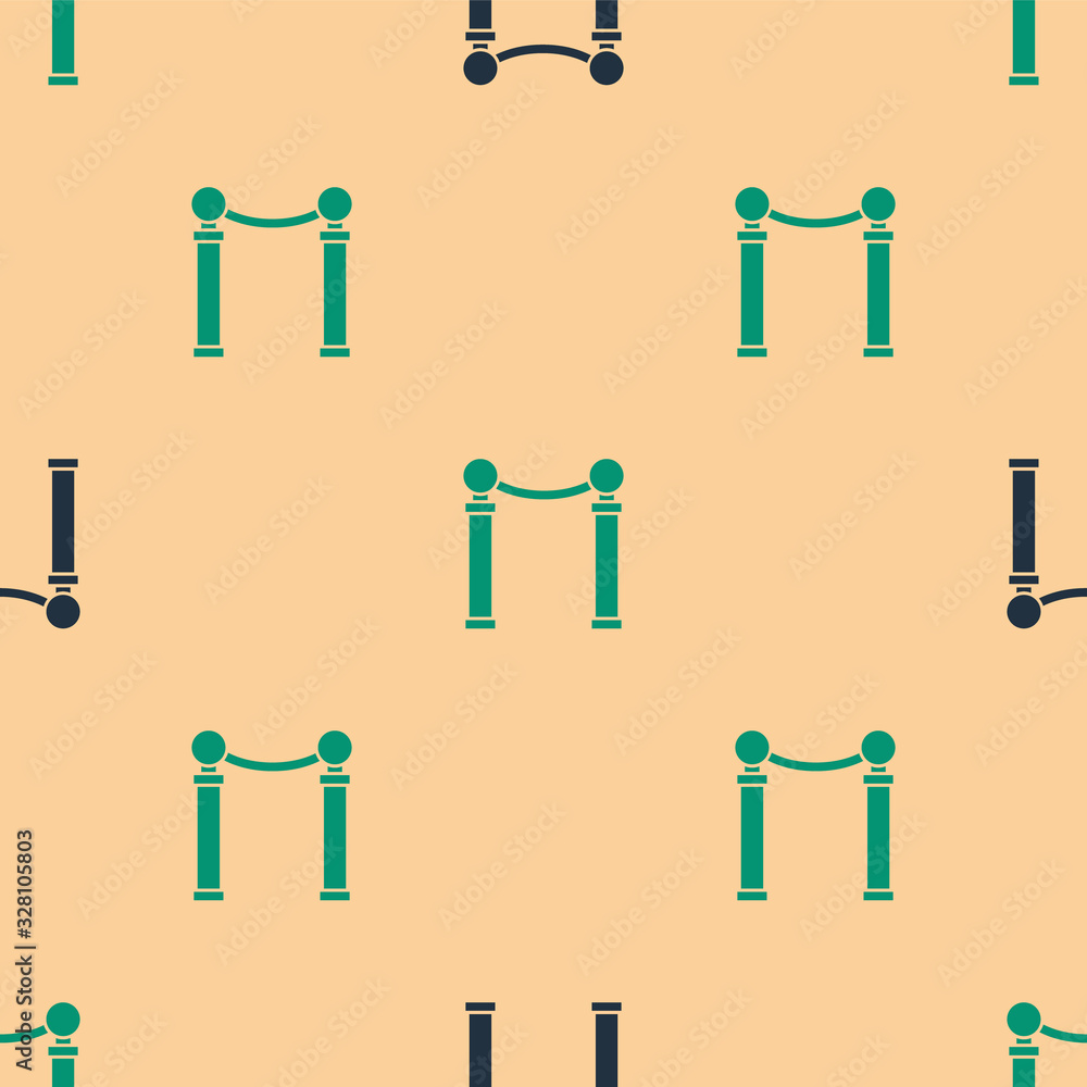 Green and black Exhibition of paintings icon isolated seamless pattern on beige background. Picture 