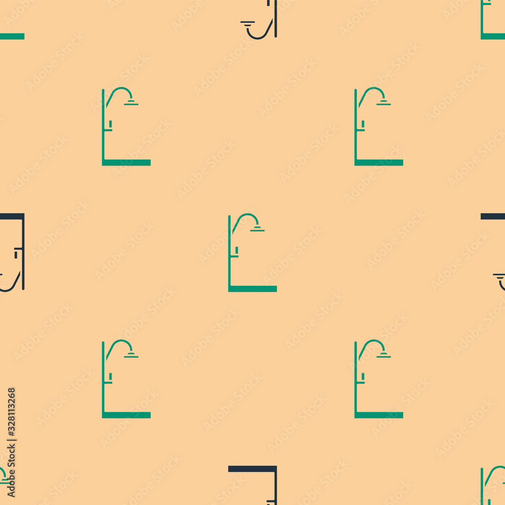 Green and black Shower icon isolated seamless pattern on beige background. Vector Illustration
