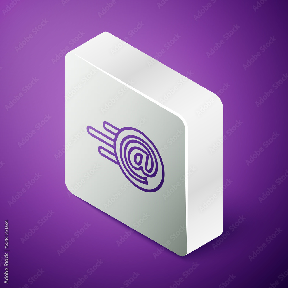 Isometric line Mail and e-mail icon isolated on purple background. Envelope symbol e-mail. Email mes