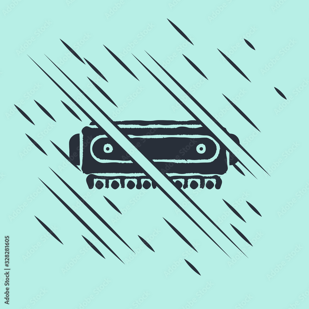 Black Harmonica icon isolated on green background. Musical instrument. Glitch style. Vector Illustra