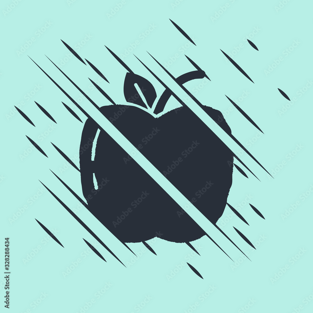 Black Apple icon isolated on green background. Fruit with leaf symbol. Glitch style. Vector Illustra
