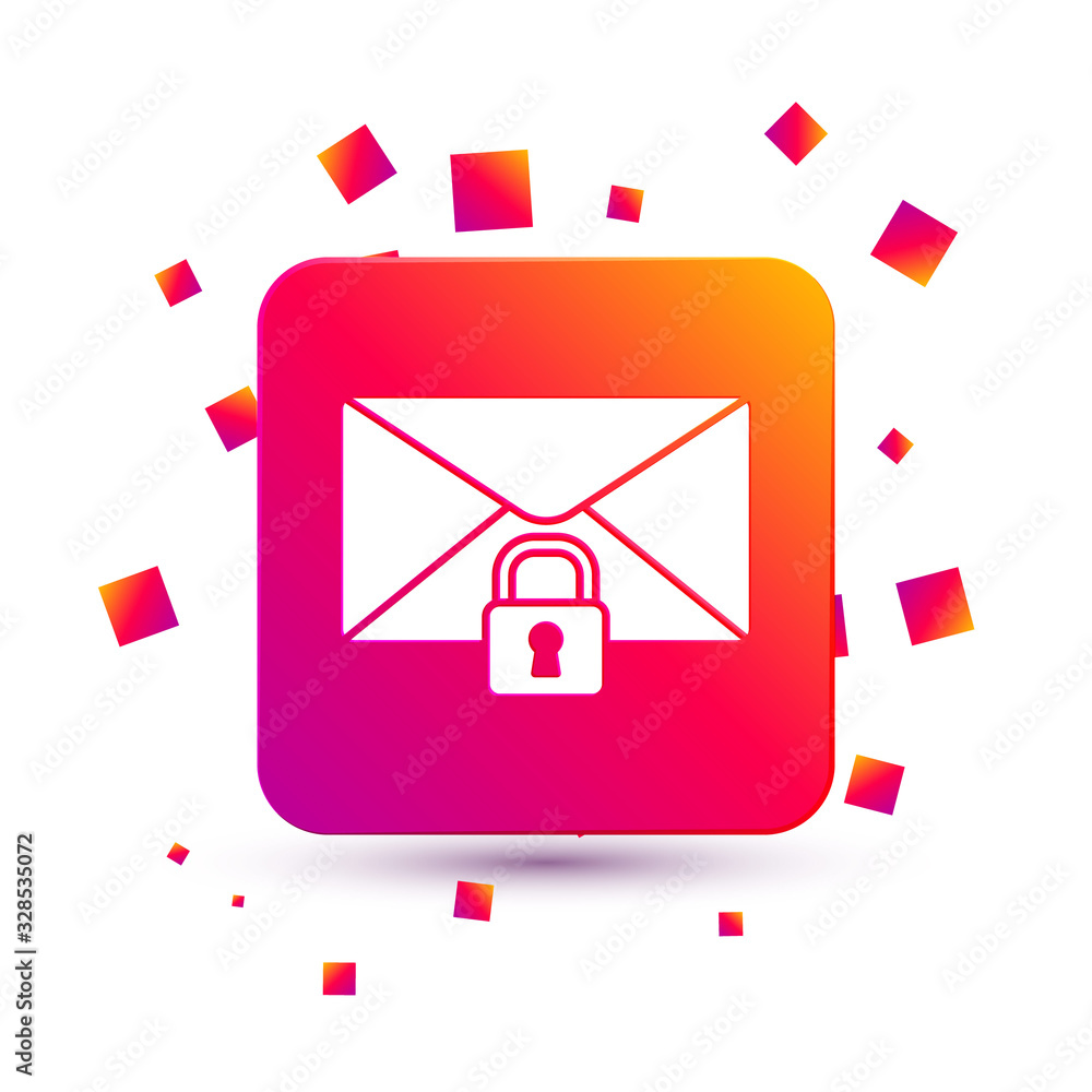 白色背景上隔离的白色邮件邮件锁定密码图标。带挂锁的信封。私人，