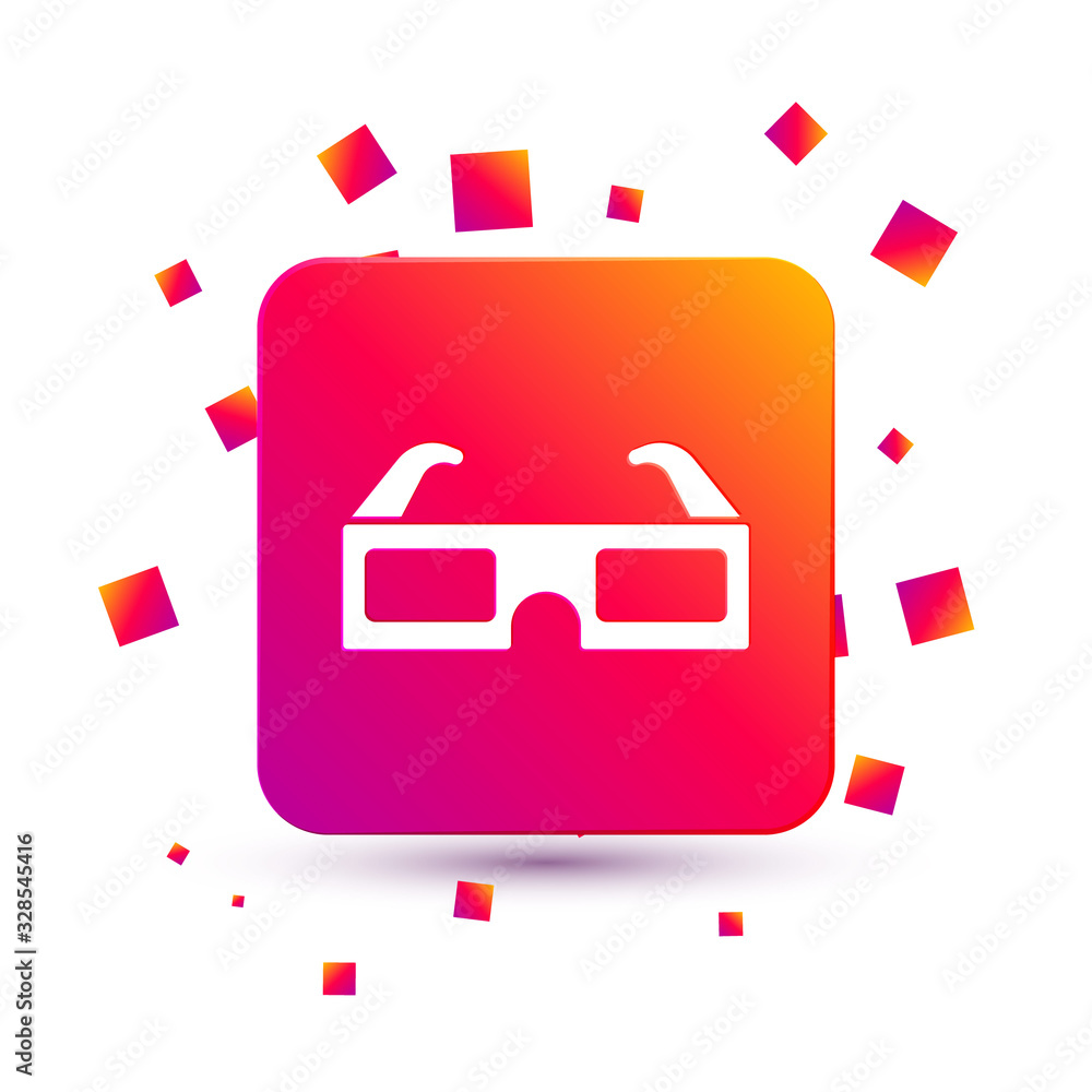 White 3D cinema glasses icon isolated on white background. Square color button. Vector Illustration