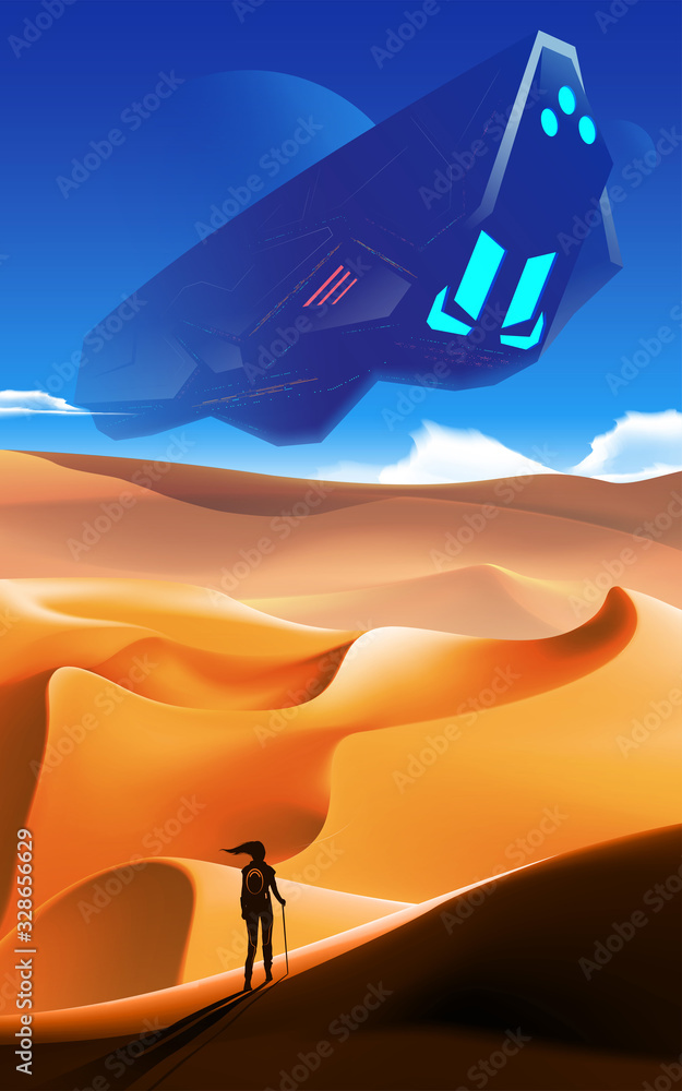 太空船沙漠的科学图像插图