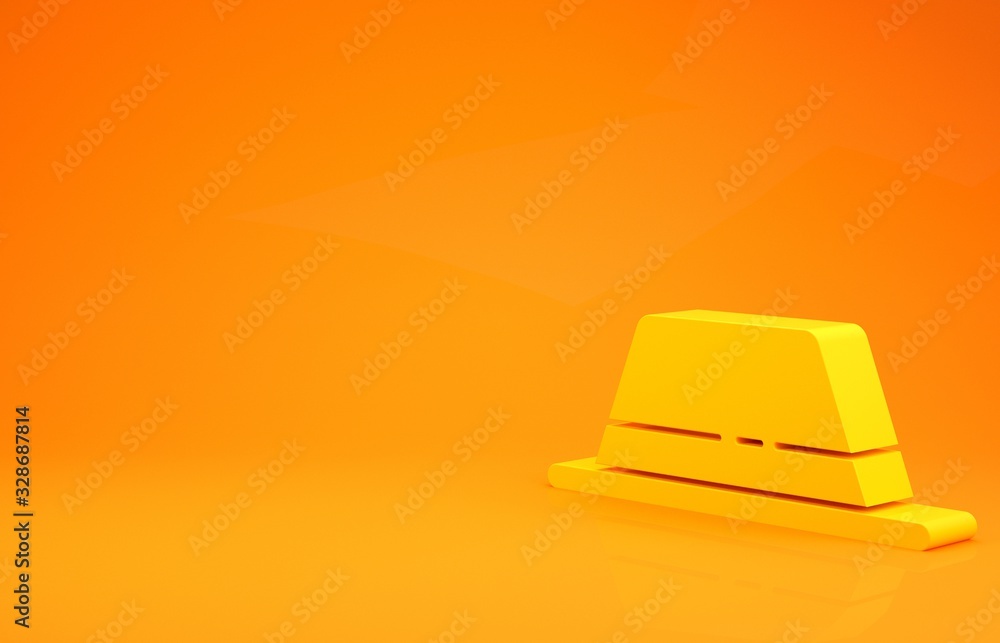 Yellow Man hat with ribbon icon isolated on orange background. Minimalism concept. 3d illustration 3