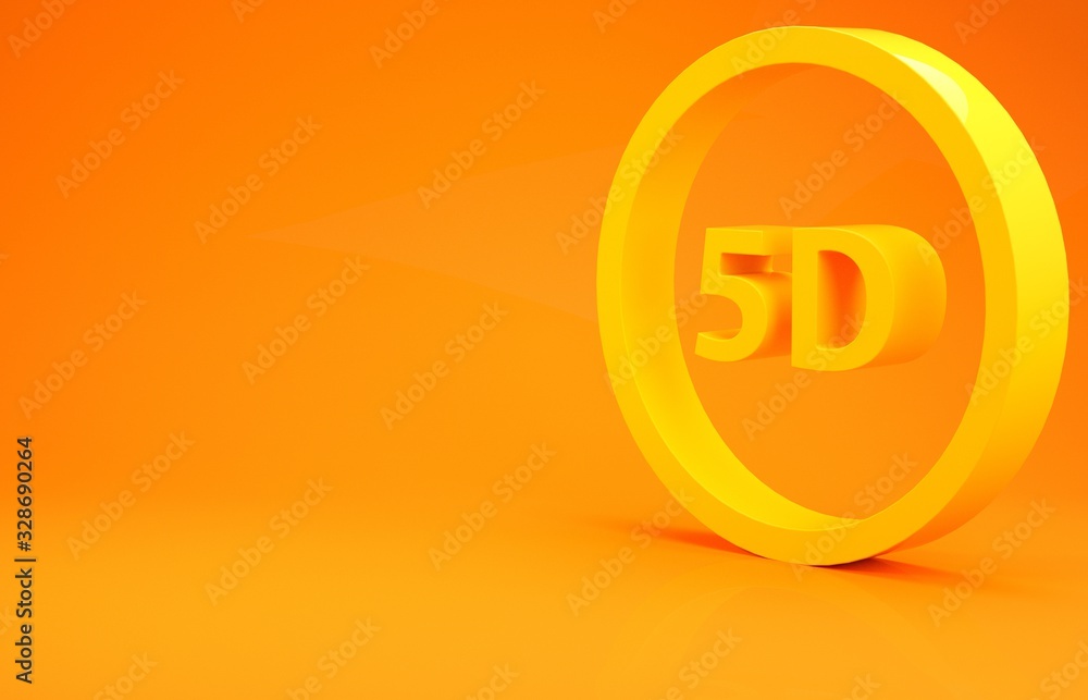 橙色背景上隔离的黄色5d虚拟现实图标。大型三维徽标。Minimali