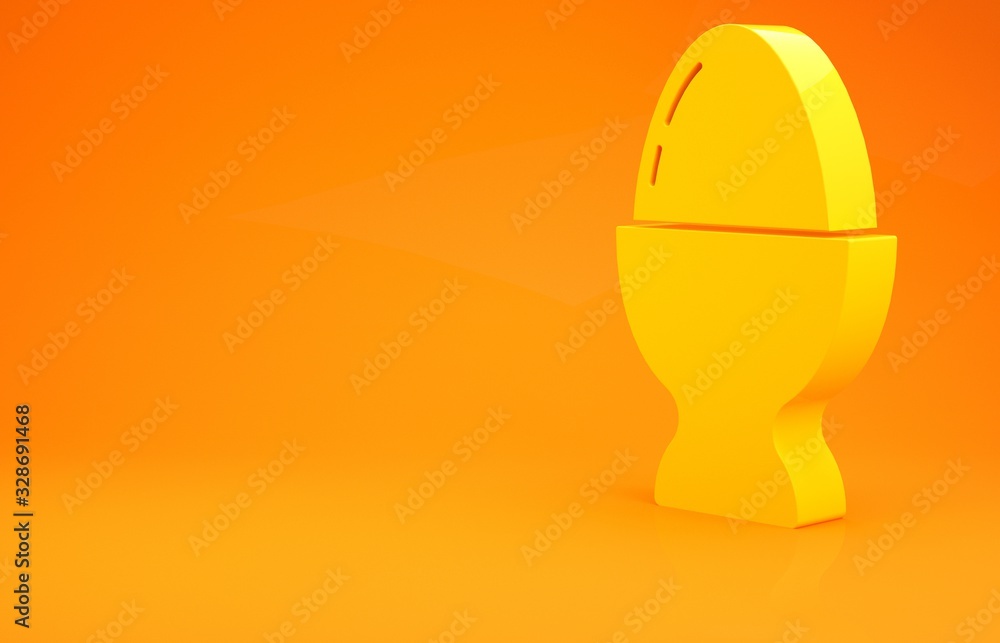 Yellow Easter egg on a stand icon isolated on orange background. Happy Easter. Minimalism concept. 3