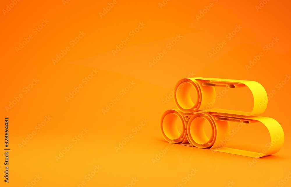Yellow Industry metallic pipe icon isolated on orange background. Plumbing pipeline parts of differe