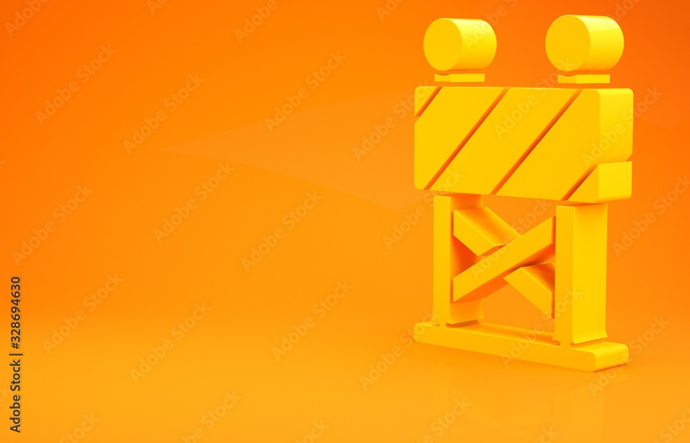 Yellow Road barrier icon isolated on orange background. Symbol of restricted area which are in under