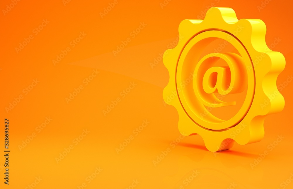 黄色邮件和电子邮件图标隔离在橙色背景上。信封符号电子邮件。电子邮件信息sig