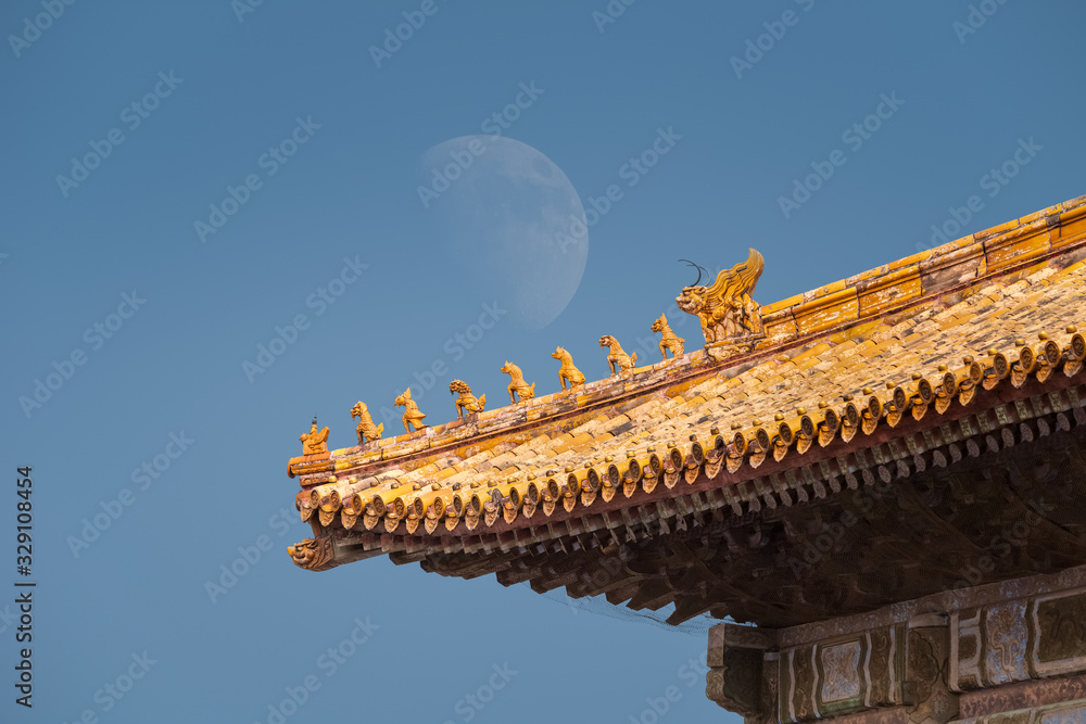 old palace building and the moon