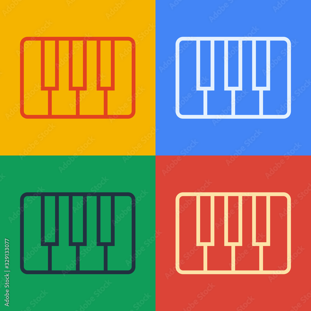 流行艺术线条音乐合成器图标隔离在彩色背景上。电子钢琴。矢量插图