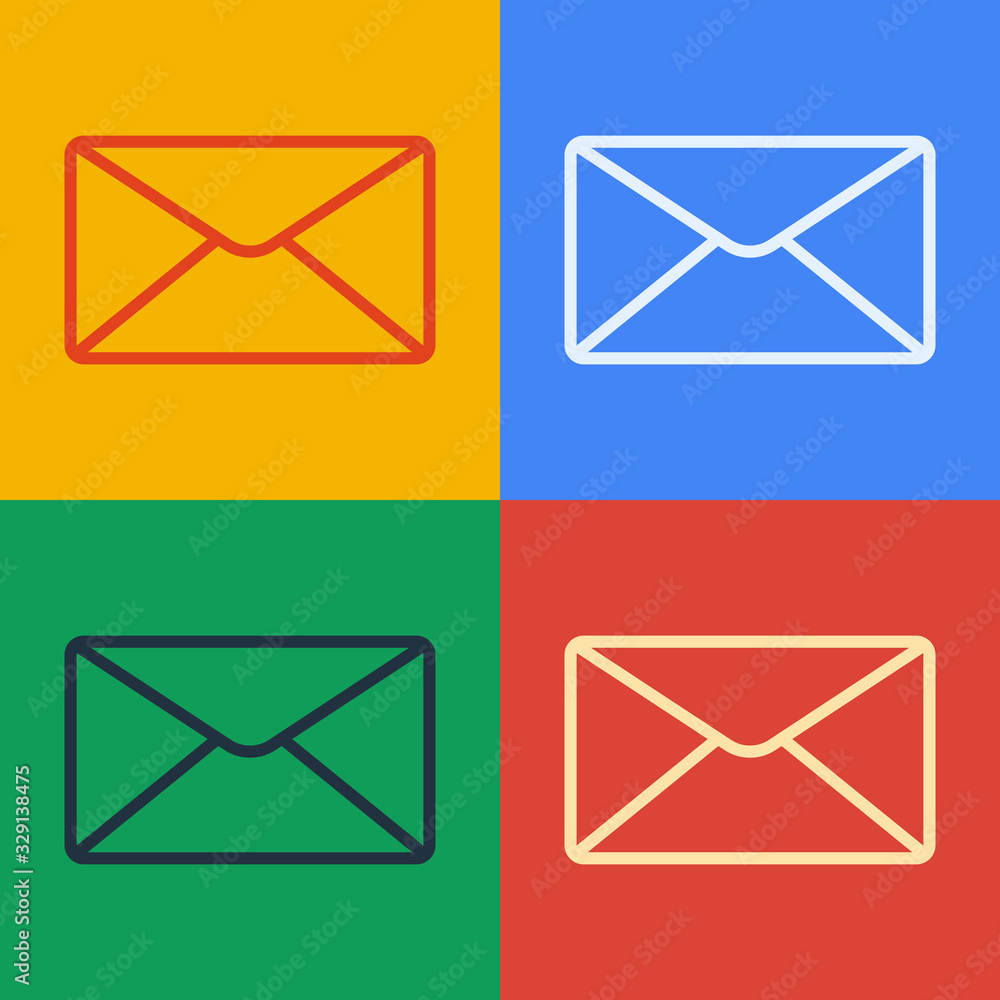 流行艺术线条信封图标隔离在彩色背景上。电子邮件字母符号。矢量插图