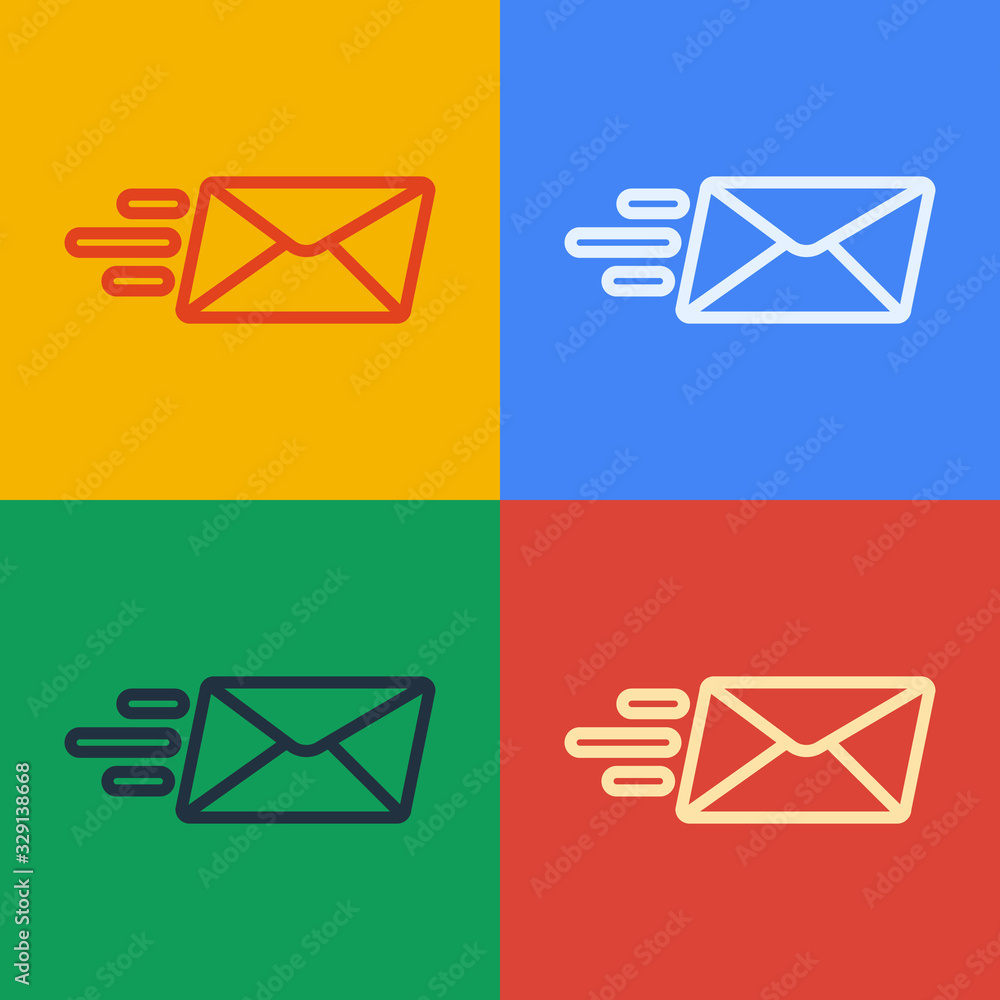 Pop art line Express envelope icon isolated on color background. Email message letter symbol. Vector