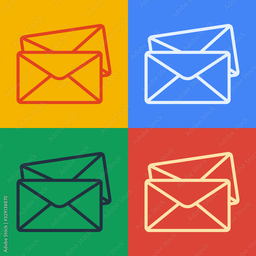 Pop art line Envelope icon isolated on color background. Email message letter symbol. Vector Illustr