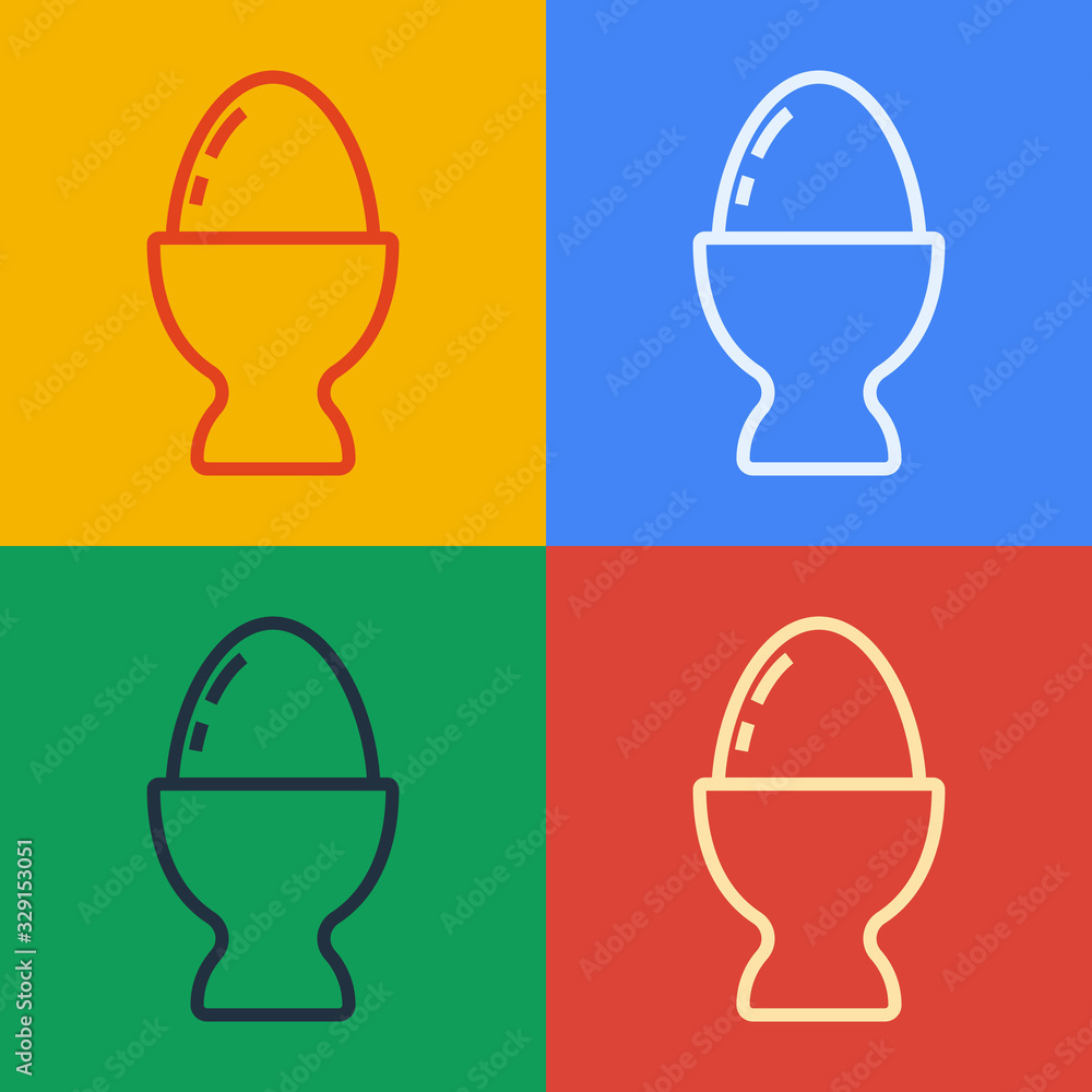 Pop art line Easter egg on a stand icon isolated on color background. Happy Easter. Vector Illustrat